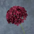 Burgundy artificial hydrangea flower stem, faux pompon flower for home wedding decor. - Dark Red