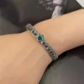 Vintage silver crown heart bracelet with green crystal, elegant fashion wrist jewelry for women. - Crown Heart Green Zircon Bracelet