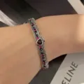 Stunning vintage silver crown heart bracelet with red zircon, stylish fashion jewelry for women. - Crown Heart Red Zircon Bracelet