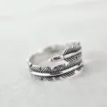 Vintage verzilverde veer wikkelring voor dames heren retro open verstelbare sieraden. - Verstelbare Open Maat / Vintage Veer Vorm Stijl