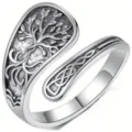Vintage zilveren open ring met gedetailleerd levensboom en Keltisch knooppatroon. - Levensboom Stijl / Zilver