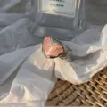 Grensoverschrijdende zoete roze druipglazuur hartring met getextureerde zilveren band. - Verstelbare Open Maat / Roze