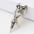 Punk schedel draak gewricht ring, retro zilveren metalen pantser vingerring met kristallen. - Verstelbare Open Maat / Schedel Gewricht Ring 2