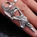 Gotische punk stijl schedel draak gewricht ring met rode strass stenen voor rock mode - Open Verstelbaar / 9 Schedels