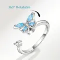 Modischer 360 Grad drehbarer Schmetterling Offener Ring, trendiger Silberschmuck fur Damen. - Rotierender Schmetterlingsring - Silber Blau