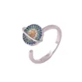 Silberner drehbarer Planetenring mit bunten Zirkonia Steinen, verstellbarer offener Modeschmuck. - Rotierender Planetenring - Silber Mehrfarbig