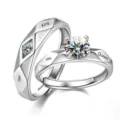 Korean style couple rings set, silver open rings with sparkling cubic zirconia, fashion jewelry. - King & Queen