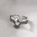 Bague aigle en argent vintage, anneau ouvert réglable, bijoux de mode style hip-hop rétro. - Ouvert Ajustable / Style Aigle Déployé 3D