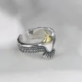 Bague ouverte argent aigle vintage punk rock plume animal bijoux cadeau pour hommes et femmes - Ouvert Ajustable / Style Aigle et Plume