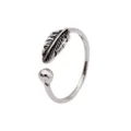 Bague Ouverte Vintage en Argent Plume Hip Hop Rétro Ajustable Anneau de Doigt Bijoux - Ouvert Ajustable / Style Plume et Perle Vieilli