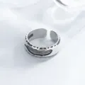 Bague ouverte plume argentée vintage hip hop réglable style rétro bijou de mode pour femme homme - Ouvert Ajustable / Style Texture Plume Vieilli