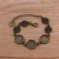Bronzen DIY armband basis met 12mm ronde bakjes en schattige hartje hanger etiket. - Stijl 1 - 12mm Schaal / Antiek Brons