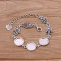 DIY legering Hamsa hand armband blanks met 12mm ronde tray instellingen voor sieraden. - Stijl 2 - 12mm Schaal / Antiek Zilver