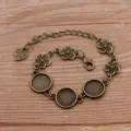 Bracelet en alliage DIY bronze vintage avec plateaux de lunette vides de 12 mm et fleurs. - Style 6 - Plateau 12mm / Bronze Antique