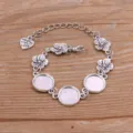 Bracelet vierge en alliage DIY avec trois plateaux de 12mm, pendentifs de fleurs et amour. - Style 6 - Plateau 12mm / Argent antique
