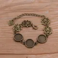 Base de bracelet en alliage bronze vintage avec motifs de fleurs creuses et cabochons - Style 8 - Plateau 12mm / Bronze Antique