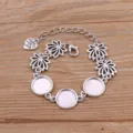 Composant de bracelet en alliage DIY avec plateaux ronds et breloques lotus pour la bijouterie. - Style 8 - Plateau 12mm / Argent antique