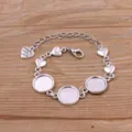 Bracelet en alliage DIY base plateau vide avec maillons de coeur et chaine d'extension. - Style 10 - Plateau 12mm / Argent antique
