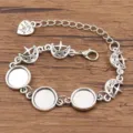 DIY Alliage Plateau Lunette Bracelet Blanches Breloques Lune Paramètres Gemme Temps Bijoux - Style 17 - Plateau 12mm / Argent antique