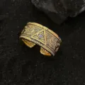 Vintage Gouden Oog van de Vorzienigheid Open Ring Retro Gotische Occulte Sieraden - Antiek Goud met Paarse Strass