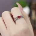Vintage Thais Zilver Rode Pompoen Open Ring Elegante Mode Sieraden Accessoire - Rode Kalebas
