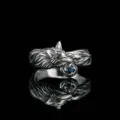 Vintage zilveren vos ring met blauwe edelsteen, gedetailleerd dier ontwerp voor dames. - Verstelbare Open Maat / Antiek Zilver