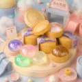 Joli ensemble de jouets anti-stress dumpling avec paniers vapeur miniatures et paillettes. - Style Gelée de Poudre d'Or (Avec Vapeur) / 1 Panier/Paquet