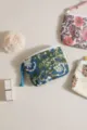 Vintage Blumen Baumwoll Mini Tasche mit Reißverschluss für Kosmetik und kleine Münzen. - Blaugrün