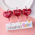 Valentinstag Liebesherz Ballon Kuchen Kerzen Dekoration romantische Party Zubehör 3 Stk - Kerze Burgund Herz Love You 3 Stk