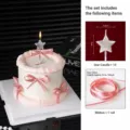 Set di candele per torta a stella argentata e nastro rosa per decorazione festa di compleanno - Set di Decorazione per Torta / Pacchetto Torta di San Valentino 1