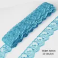 Blue embroidered lace trim variant 40mm width 10 yards DIY sewing crafting material accessory - 40mm Width 10 Yards Pack / 孔蓝色