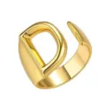 Verguld verstelbare open letter D ring, een trendy koperen ring in Europese stijl. - Goud / Letter D