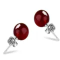 Zilverkleurige rode agaat bal oorknoppen voor vrouwen, elegante kristallen sieraden. - Rode Agaat (Paar) / 8mm / Rood
