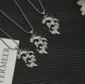 Close-up detail of men's gothic punk flame dragon pendant necklace with fine chain in silver tone. - Titanium Steel Chain Flame Dragon Custom Color