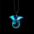 Glow in the dark dragon pendant necklace for men, luminous fantasy design chain fashion accessory. - Single Pendant Flying Dragon Antique Silver Blue Green