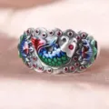 Anillo Abierto Ajustable Estilo Chino Pez Koi Loto Esmalte Plata Tailandesa Nuevo - Estilo 5