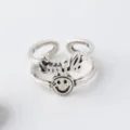 Vintage zilveren open ring met schattig smiley gezicht en glimlach letter variant - Verstelbare Open Maat / Geluk Smiley Ring Een