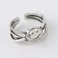 Zilveren smiley open ring, retro verstelbare vingerring voor dames dagelijkse mode chic. - Verstelbare Open Maat / Geluk Smiley Ring Twee