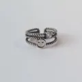 Zilveren meerlaagse smiley ring minimalistische open vingerring sieraden detail - Verstelbare Open Maat / Geluk Smiley Ring Drie