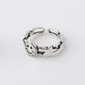 Vintage zilveren open ring met smiley gezicht en ster hanger, verstelbare sieraden voor vrouwen. - Verstelbare Open Maat / Geluk Smiley Ring Vier