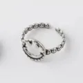 Vintage 925 Silver Open Ring Retro Smiley Face Ring Fashion Jewelry for Women and Girls - Open Adjustable / Lucky Smile Ring Five