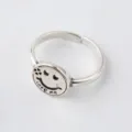 Silver smiley face open ring, vintage style adjustable ring with engraved love letter decor. - Open Adjustable / Lucky Smile Ring Six