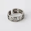 Vintage silver open ring featuring retro smiley face and pentagram patterns for women fashion. - Open Adjustable / Lucky Smile Ring Seven