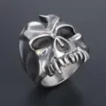 Gothic punk monster skull ring for men vintage silver tone rock biker jewelry piece - Open Adjustable / Steel