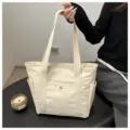 Grote beige canvas shopper, veelzijdige casual schoudertas voor dagelijks woon-werkverkeer. - Wit, zonder voering