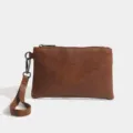 Elegante braune Kunstleder Clutch Tasche mit Handschlaufe und Reißverschluss für Damen. - Eine Geldbörse / Braune Clutch-Tasche
