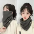 Women winter warm knitted neck gaiter face mask, dark gray windproof cycling scarf variant. - Solid Dark Gray Style