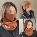 Winter warm knitted neck warmer face mask and headband set for women windproof thermal gear. - Solid Caramel Style