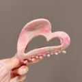 Pink marbled heart hair claw clip, 9cm sweet style acetate shark clip for cute hairstyles. - Pink and Green Inked Heart Style / 9cm