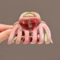 Peach pink marble hair claw clip for women, elegant cutout shark clip for daily chic updos. - Pink and Green Inked Eight-Claw Style / 9.5cm